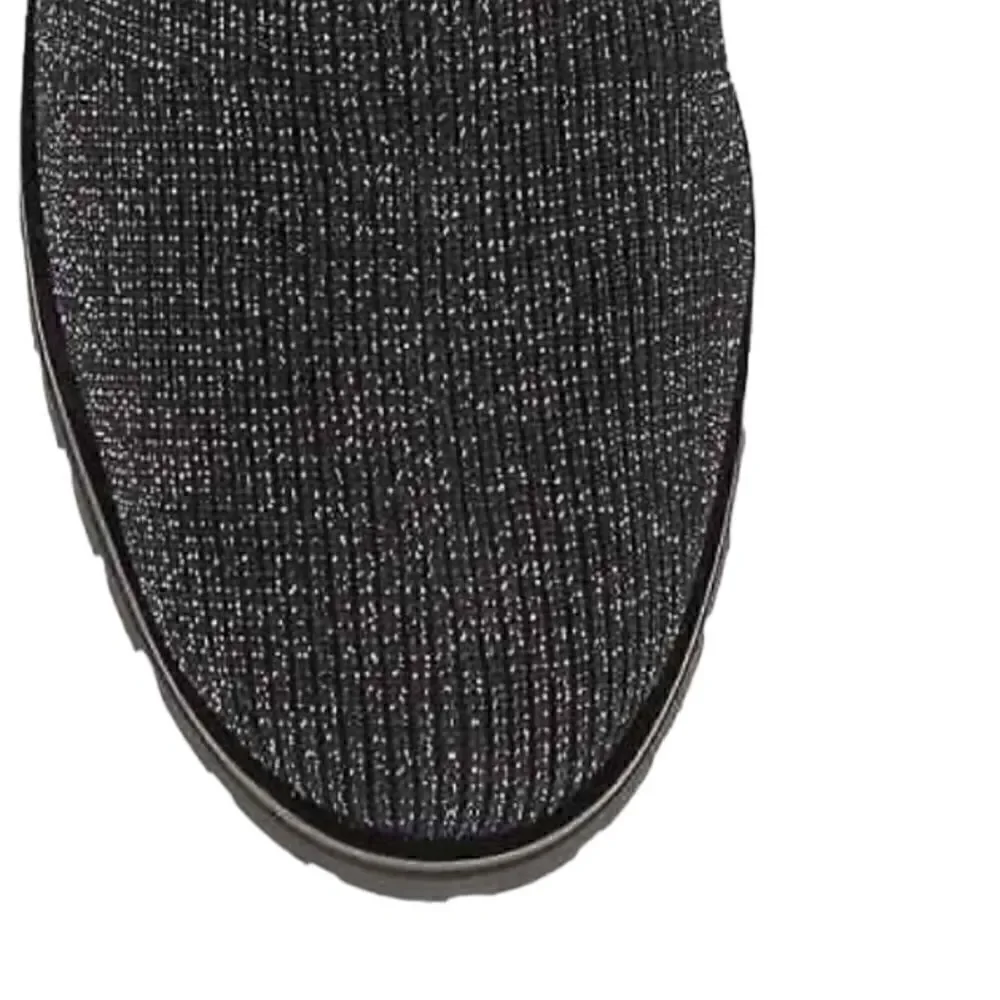 Kate Spade Merigue Knit Combat Boots Black Silver Sparkle Size 7.5